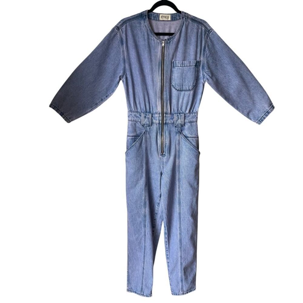 Etica Fatima Cyclone Violet Denim Jumpsuit Size Small